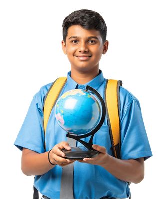 Student holding a globe